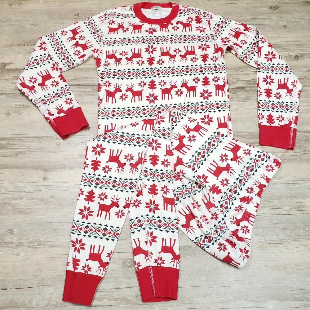 Hanna Andersson Pajama Set Womens Small Red White Fair Isle Christmas Reindeer